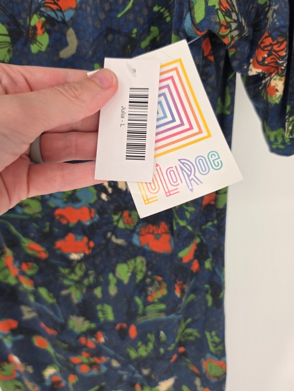 Lularoe Womens Sz L Julia Dress 1/2 Sleeve Blue Red Floral NEW - Picture 3 of 4